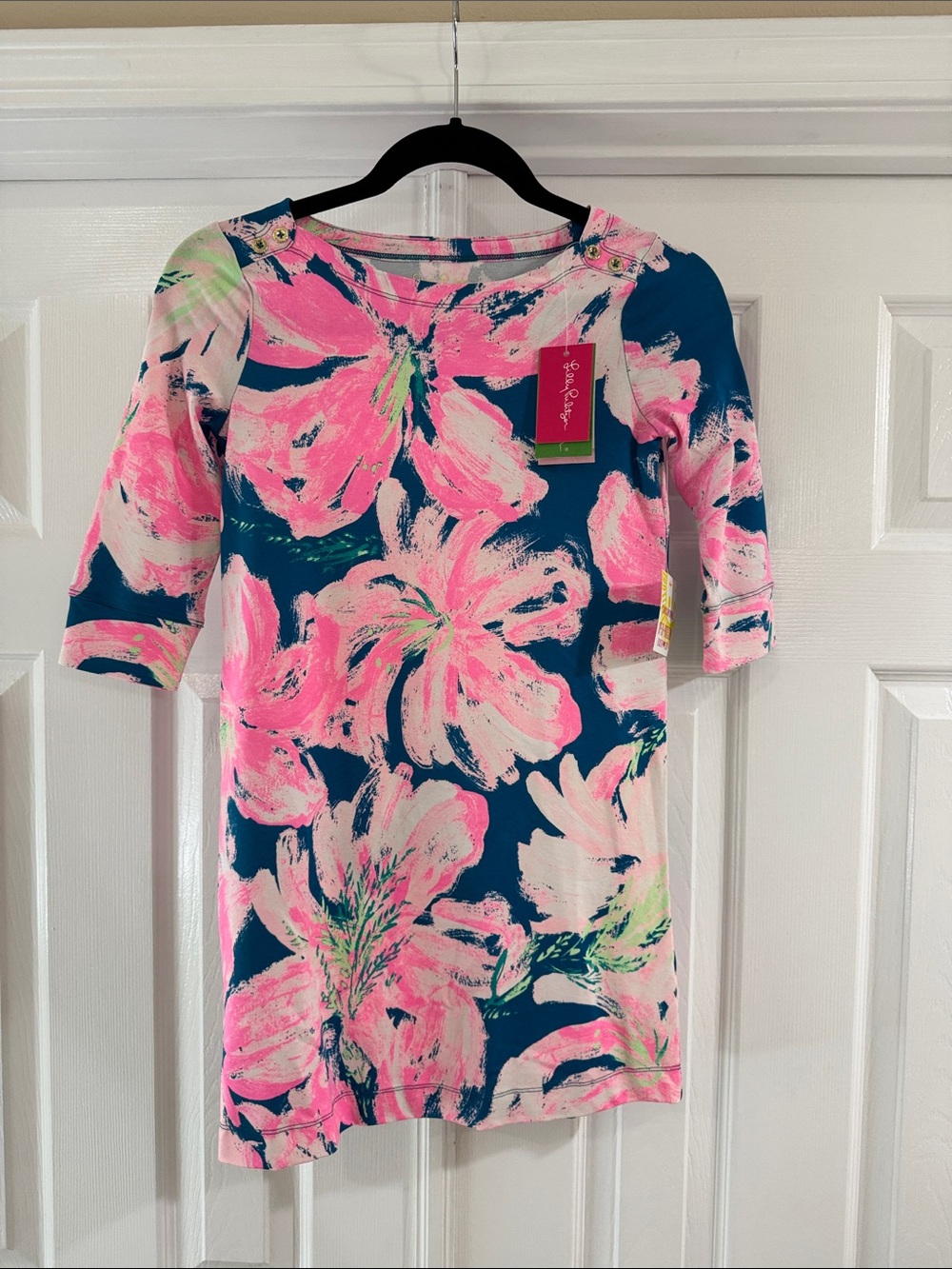 Lilly Pulitzer Navy Tunic with Bright Pink Floral Print